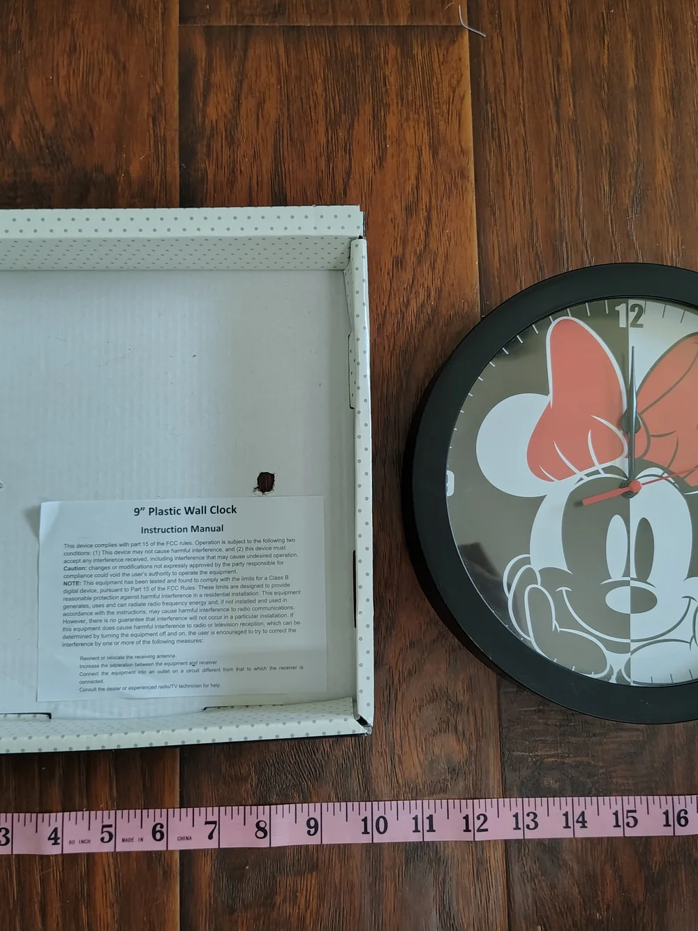 Disney Minnie Mouse Black Wall Clock with Red Bow